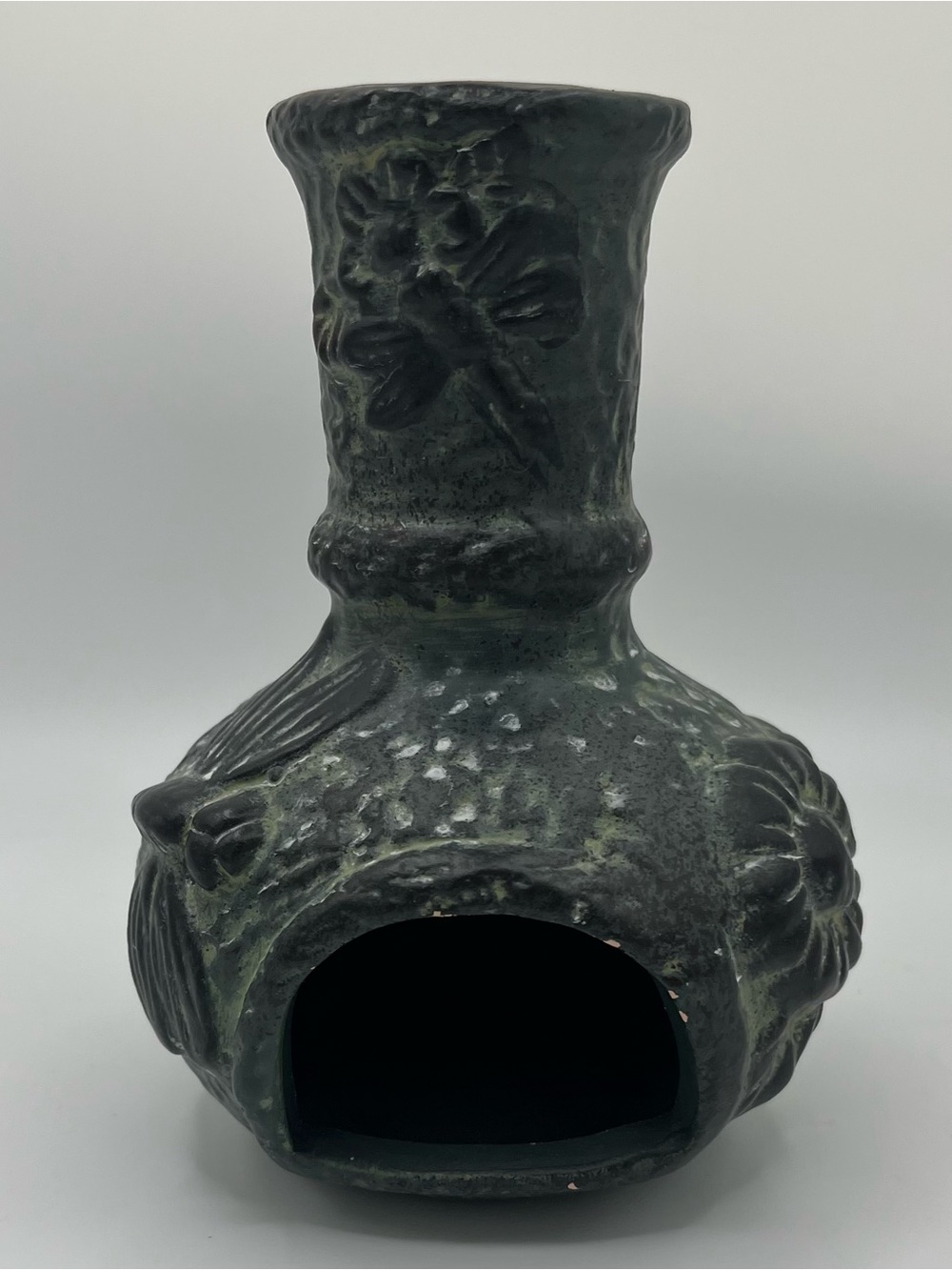 Mini Ceramic Chimnea Tea Light Candle Holder Green  6x4”